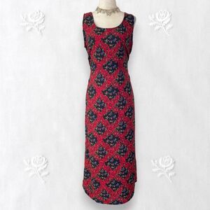 Vintage Romantic Goth Black Red Floral Whimsygoth Midi Maxi Shift Dress 10 / M